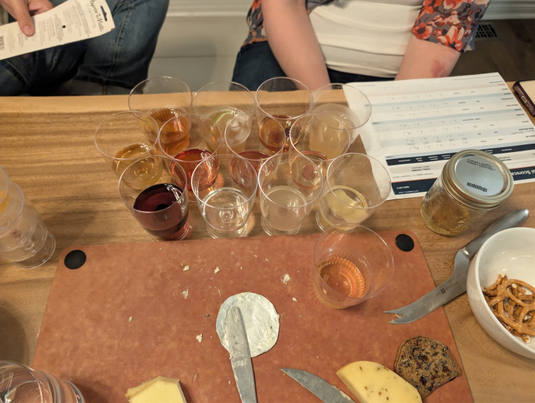 Cocktail trials with colourful samples at the tasting table.